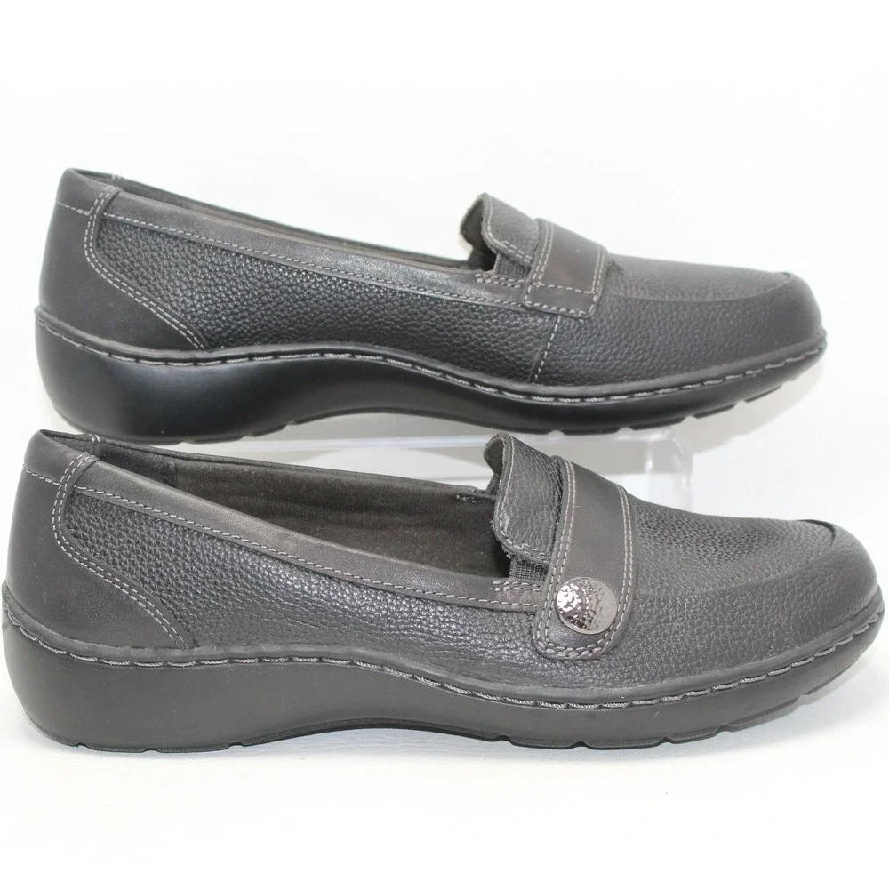 Clarks Collection Ultimate Comfort Dark Grey Leather‎ Loafers Womens 8W